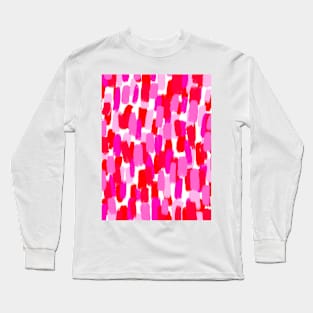 Pink and Red Paint Brush Stroke Effect Abstract Long Sleeve T-Shirt